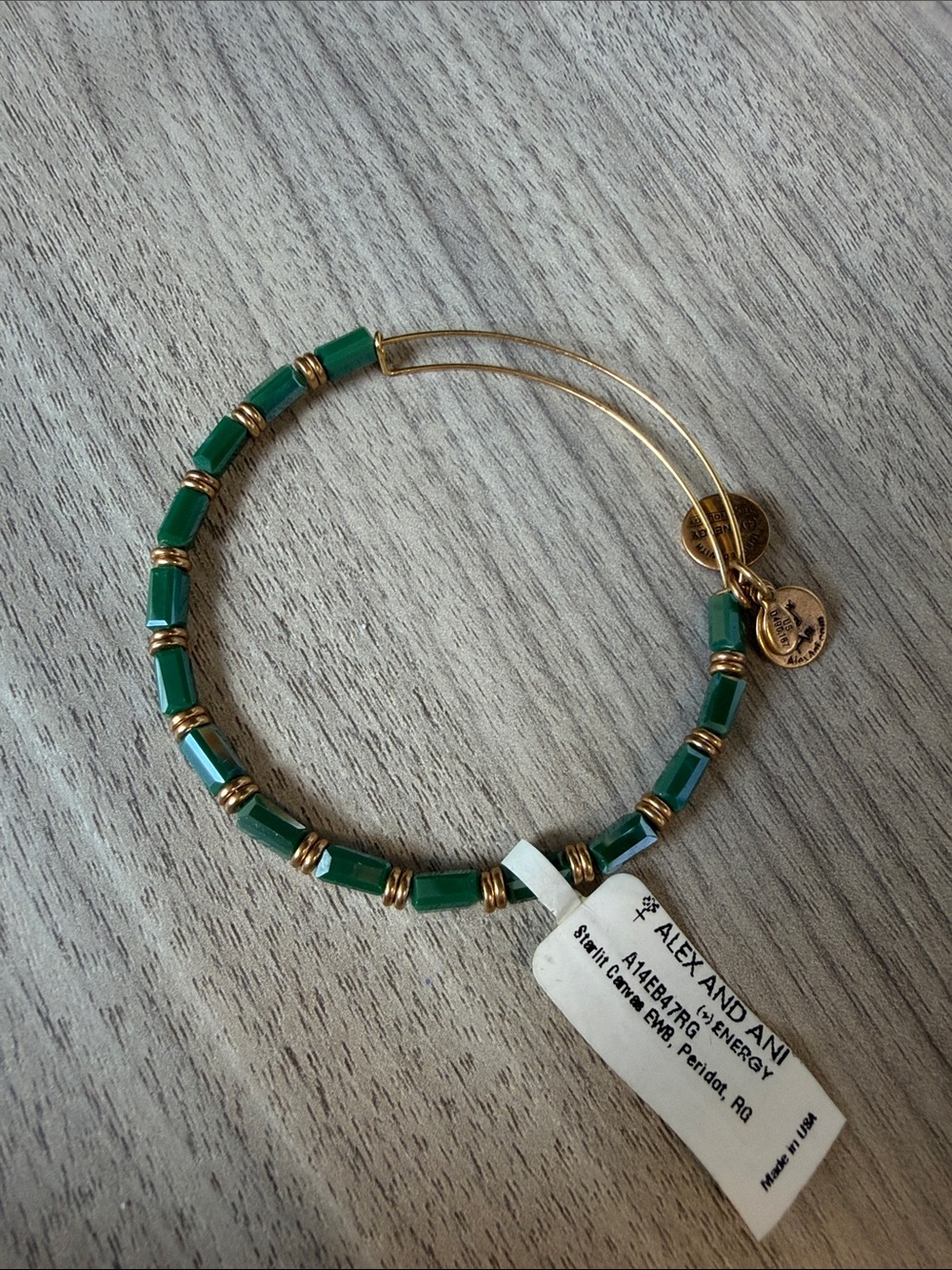 Alex and Ani Gold-Tone Bracelet with Emerald Green Beads